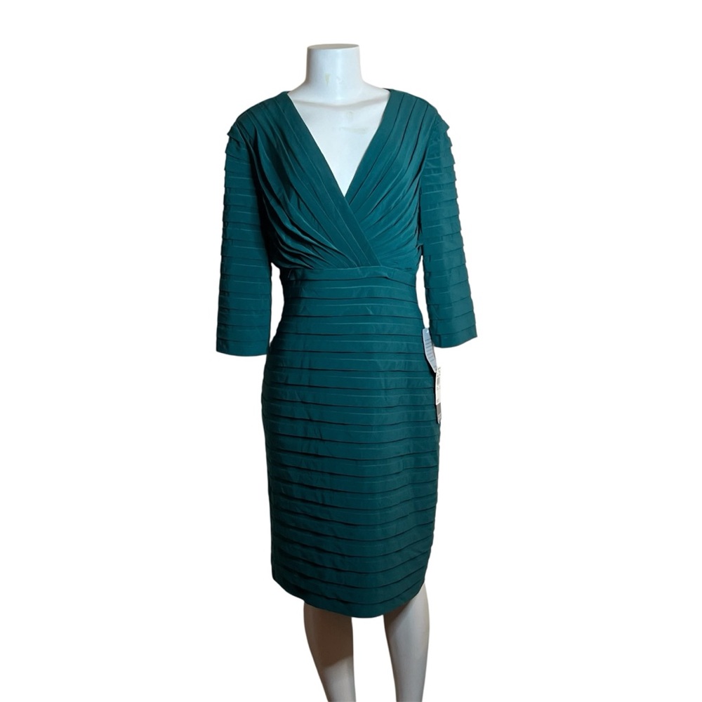 Adrianna Papell Dress V Neck Sheath 14 Cocktail Party NEW Career Pleated Jersey